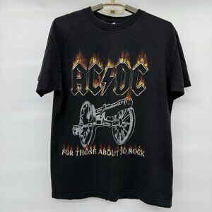 AC/DC “For Those About To Rock” Black T-Shirt Rock Metal‎ Band Flames Medium